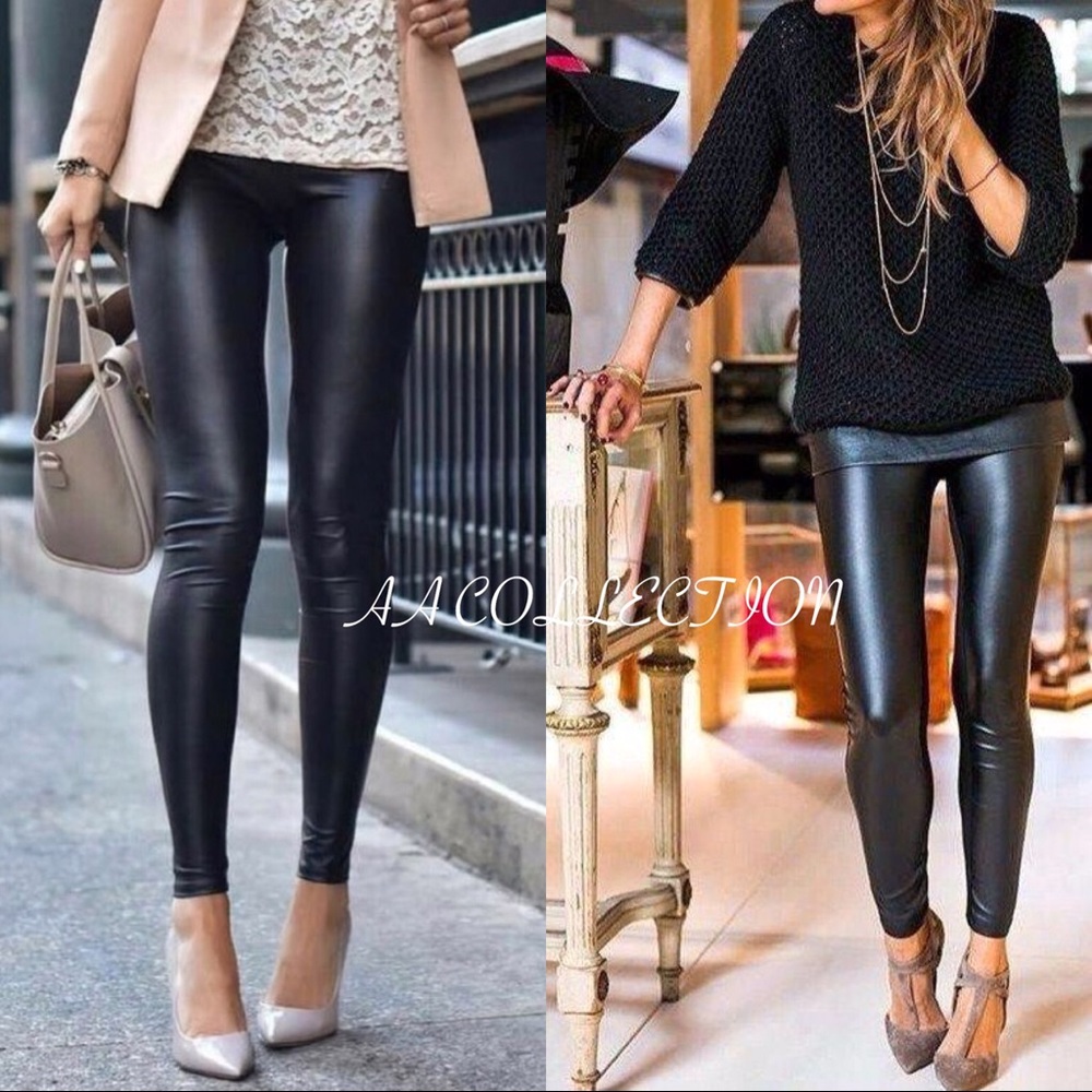Matte black Faux leather leggings sexy - Picture 7 of 8